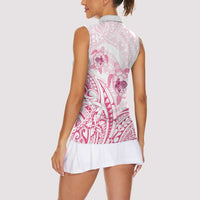 Pink White Polynesia Floral Sea Turtle Women Sleeveless Polo Shirt LT14 - Polynesian Pride
