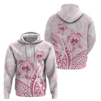 Pink White Polynesia Floral Sea Turtle Zip Hoodie - Polynesian Pride