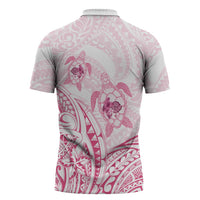 Pink White Polynesia Floral Sea Turtle Zipper Polo Shirt - Polynesian Pride