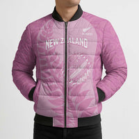 Custom New Zealand Silver Fern Rugby 2025 Bomber Puffer Jacket All Black Aotearoa Maori Pink - Polynesian Pride
