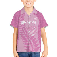 Custom New Zealand Silver Fern Rugby 2025 Family Matching Off Shoulder Short Dress and Hawaiian Shirt All Black Aotearoa Maori Pink