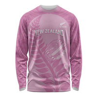 Custom New Zealand Silver Fern Rugby 2025 Long Sleeve Shirt All Black Aotearoa Maori Pink