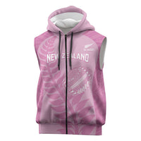 Custom New Zealand Silver Fern Rugby 2025 Sleeveless Zip Hoodie All Black Aotearoa Maori Pink LT14 Pink - Polynesian Pride