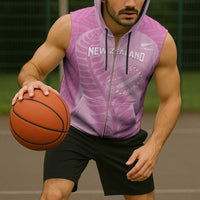 Custom New Zealand Silver Fern Rugby 2025 Sleeveless Zip Hoodie All Black Aotearoa Maori Pink LT14 - Polynesian Pride