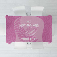 Custom New Zealand Silver Fern Rugby 2025 Tablecloth All Black Aotearoa Maori Pink