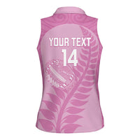 Custom New Zealand Silver Fern Rugby 2025 Women Sleeveless Polo Shirt All Black Aotearoa Maori Pink