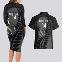 Custom New Zealand Silver Fern Rugby 2025 Couples Matching Long Sleeve Bodycon Dress and Hawaiian Shirt Go Champions Aotearoa Maori Black