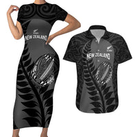 Custom New Zealand Silver Fern Rugby 2025 Couples Matching Short Sleeve Bodycon Dress and Hawaiian Shirt Go Champions Aotearoa Maori Black