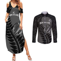 Custom New Zealand Silver Fern Rugby 2025 Couples Matching Summer Maxi Dress and Long Sleeve Button Shirt Go Champions Aotearoa Maori Black