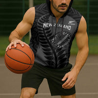 Custom New Zealand Silver Fern Rugby 2025 Sleeveless Zip Hoodie Go Champions Aotearoa Maori Black - Polynesian Pride