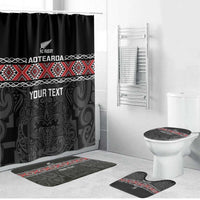 Custom New Zealand Silver Fern Rugby Bathroom Set All Black Maori Taniko Pattern LT14 Bathroom Set (4 pcs) Black - Polynesian Pride
