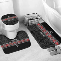 Custom New Zealand Silver Fern Rugby Bathroom Set All Black Maori Taniko Pattern LT14 Mat Set Only (3 pcs) One Size Black - Polynesian Pride