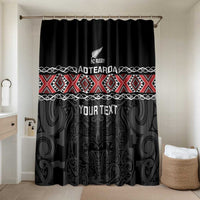 Custom New Zealand Silver Fern Rugby Bathroom Set All Black Maori Taniko Pattern LT14 Shower Curtain Only Black - Polynesian Pride