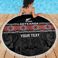 Custom New Zealand Silver Fern Rugby Beach Blanket All Black Maori Taniko Pattern