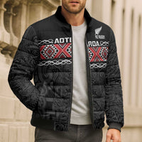 Custom New Zealand Silver Fern Rugby Bomber Puffer Jacket All Black Maori Taniko Pattern - Polynesian Pride