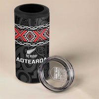 Custom New Zealand Silver Fern Rugby 4 in 1 Can Cooler Tumbler All Black Maori Taniko Pattern