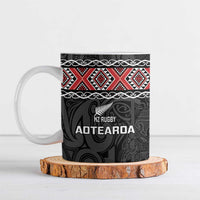 Custom New Zealand Silver Fern Rugby Ceramic Mug All Black Maori Taniko Pattern LT14 Black - Polynesian Pride
