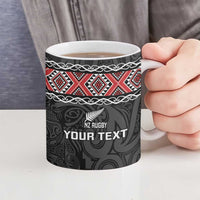 Custom New Zealand Silver Fern Rugby Ceramic Mug All Black Maori Taniko Pattern LT14 - Polynesian Pride
