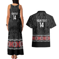 Custom New Zealand Silver Fern Rugby Couples Matching Tank Maxi Dress and Hawaiian Shirt All Black Maori Taniko Pattern