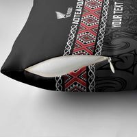 Custom New Zealand Silver Fern Rugby Pillow Cover All Black Maori Taniko Pattern - Polynesian Pride