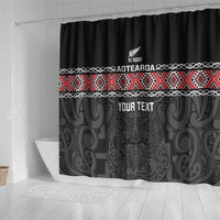 Custom New Zealand Silver Fern Rugby Shower Curtain All Black Maori Taniko Pattern