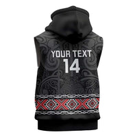 Custom New Zealand Silver Fern Rugby Sleeveless Hoodie All Black Maori Taniko Pattern - Polynesian Pride