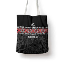 Custom New Zealand Silver Fern Rugby Tote Bag All Black Maori Taniko Pattern - Polynesian Pride