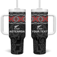 Custom New Zealand Silver Fern Rugby Tumbler With Handle All Black Maori Taniko Pattern