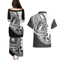 Philippines Eagle Sun Couples Matching Puletasi and Hawaiian Shirt Filipino Agila Polynesian Tattoo Black Color