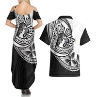 Philippines Eagle Sun Couples Matching Summer Maxi Dress and Hawaiian Shirt Filipino Agila Polynesian Tattoo Black Color