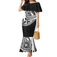 Philippines Eagle Sun Family Matching Mermaid Dress and Hawaiian Shirt Filipino Agila Polynesian Tattoo Black Color