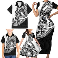 Philippines Eagle Sun Family Matching Short Sleeve Bodycon Dress and Hawaiian Shirt Filipino Agila Polynesian Tattoo Black Color