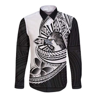 Philippines Eagle Sun Long Sleeve Button Shirt Filipino Agila Polynesian Tattoo Black Color