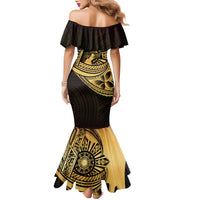 Philippines Eagle Sun Family Matching Mermaid Dress and Hawaiian Shirt Filipino Agila Polynesian Tattoo Gold Color