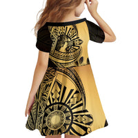 Philippines Eagle Sun Family Matching Off Shoulder Maxi Dress and Hawaiian Shirt Filipino Agila Polynesian Tattoo Gold Color
