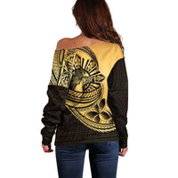 Philippines Eagle Sun Off Shoulder Sweater Filipino Agila Polynesian Tattoo Gold Color