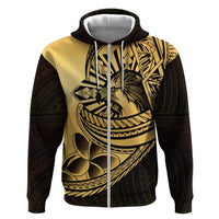 Philippines Eagle Sun Zip Hoodie Filipino Agila Polynesian Tattoo Gold Color