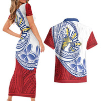Philippines Eagle Sun Couples Matching Short Sleeve Bodycon Dress and Hawaiian Shirt Filipino Agila Polynesian Tattoo Flag Color