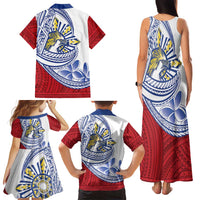 Philippines Eagle Sun Family Matching Tank Maxi Dress and Hawaiian Shirt Filipino Agila Polynesian Tattoo Flag Color