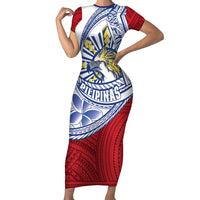 Philippines Eagle Sun Short Sleeve Bodycon Dress Filipino Agila Polynesian Tattoo Flag Color