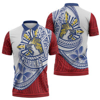 Philippines Eagle Sun Zipper Polo Shirt Filipino Agila Polynesian Tattoo Flag Color