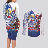Filipino American History Month Couples Matching Long Sleeve Bodycon Dress and Long Sleeve Button Shirt Philippines Agila USA Eagle Mix Flag