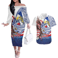 Filipino American History Month Couples Matching Off The Shoulder Long Sleeve Dress and Hawaiian Shirt Philippines Agila USA Eagle Mix Flag