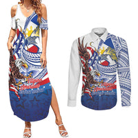 Filipino American History Month Couples Matching Summer Maxi Dress and Long Sleeve Button Shirt Philippines Agila USA Eagle Mix Flag