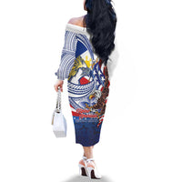 Filipino American History Month Family Matching Off The Shoulder Long Sleeve Dress and Hawaiian Shirt Philippines Agila USA Eagle Mix Flag