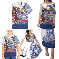 Filipino American History Month Family Matching Puletasi and Hawaiian Shirt Philippines Agila USA Eagle Mix Flag