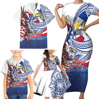Filipino American History Month Family Matching Short Sleeve Bodycon Dress and Hawaiian Shirt Philippines Agila USA Eagle Mix Flag