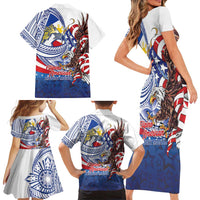 Filipino American History Month Family Matching Short Sleeve Bodycon Dress and Hawaiian Shirt Philippines Agila USA Eagle Mix Flag