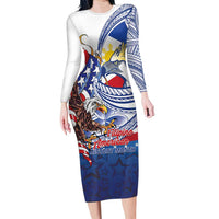 Filipino American History Month Long Sleeve Bodycon Dress Philippines Agila USA Eagle Mix Flag