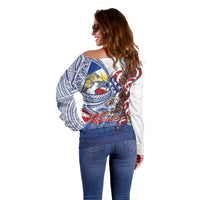 Filipino American History Month Off Shoulder Sweater Philippines Agila USA Eagle Mix Flag